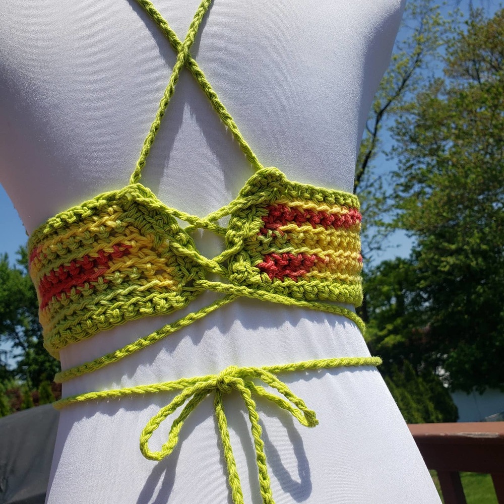 Crop Top Taco Siesta Multi Crochet Festival Cotton C CUP Adjustable Size - Picture 9 of 9